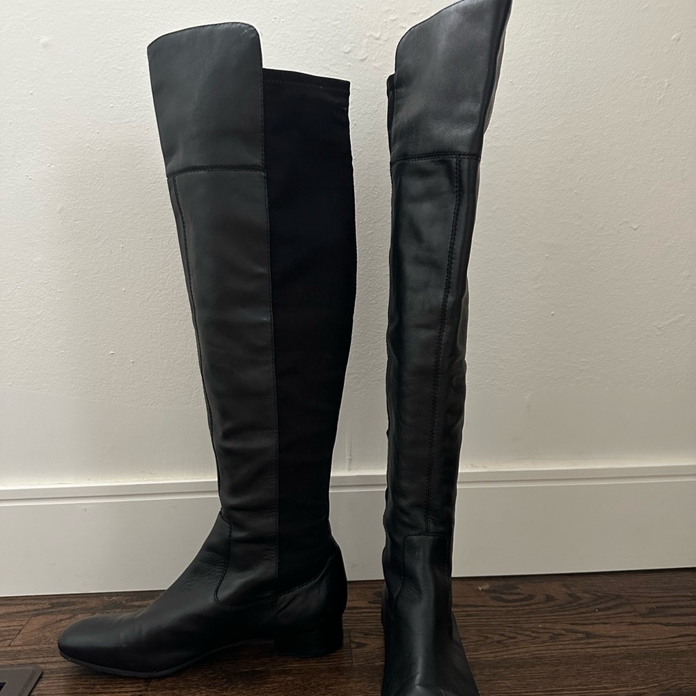 Black leather over the knees boots